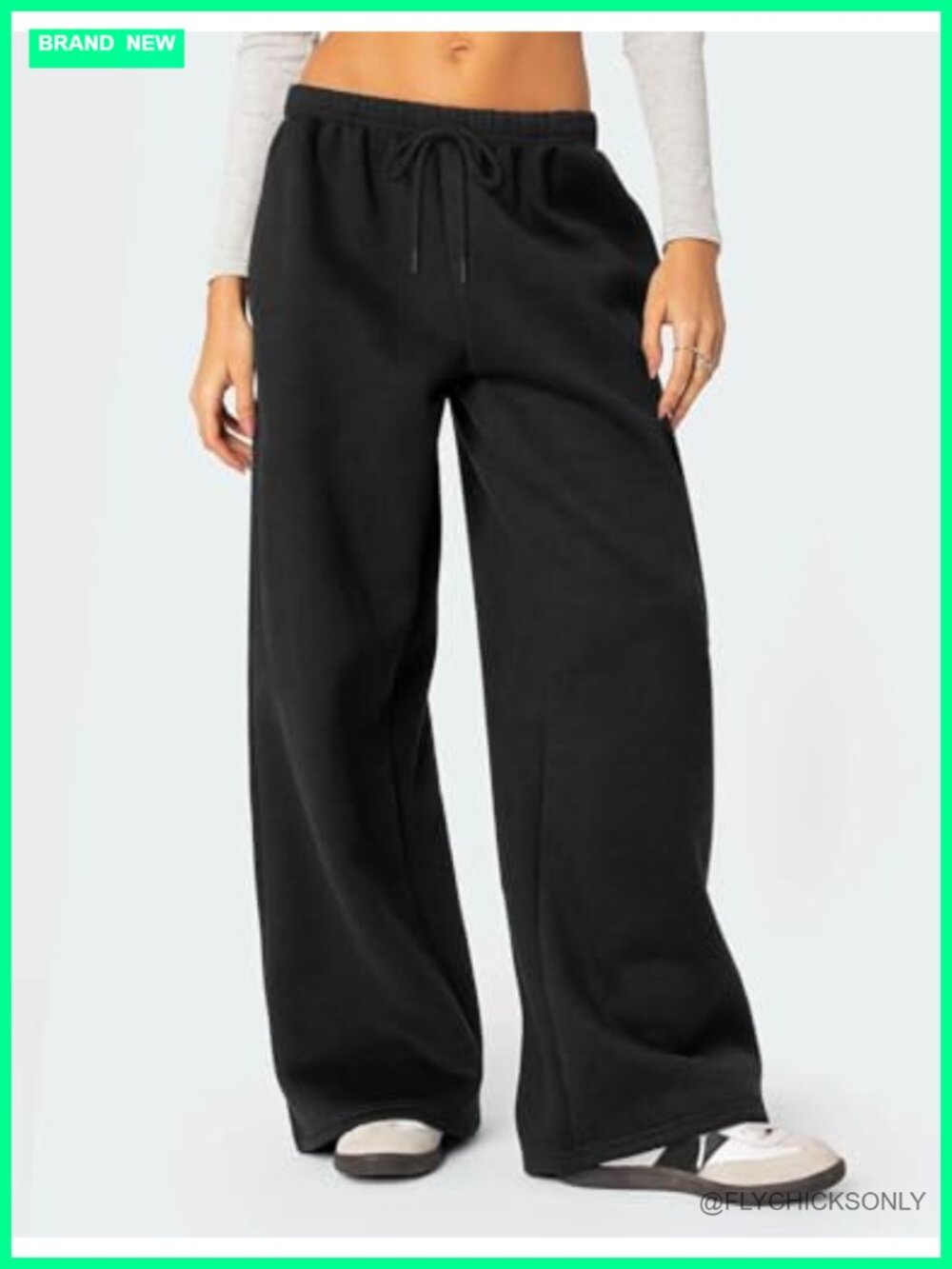 Fleece Lined Wide Leg Sweatpants with Pockets High Rise Baggy - Picture 3 of 7